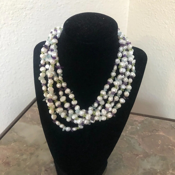 Ross Simons Pearl Amethyst Peridot 5 Strand Choker - Picture 1 of 7